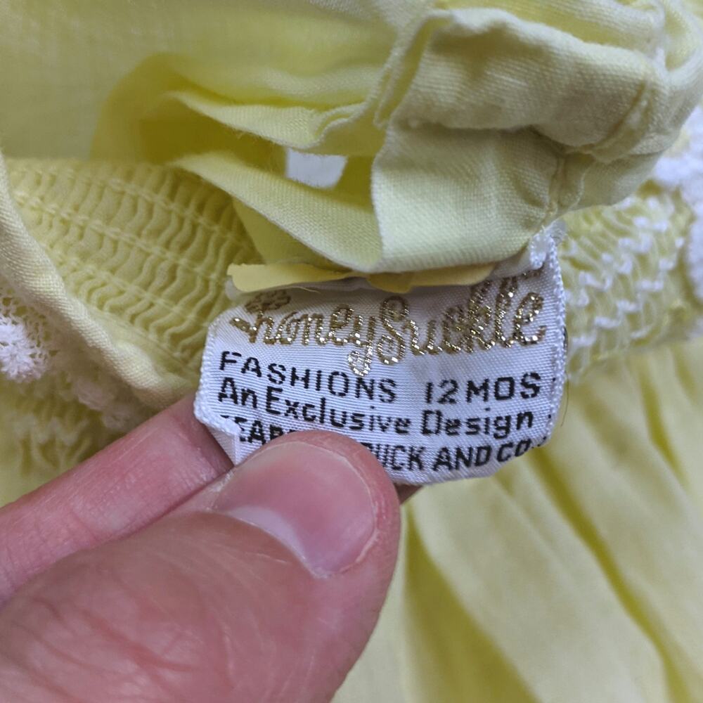 Vintage Honeysuckle Dress Baby Girls Sz 12m Yellow Daisy Dainty Everyday - Picture 5 of 5
